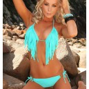 Maillot de bain femme bleu &agrave; franges