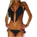 Maillot de bain femme noir &agrave; franges
