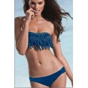 Maillot de bain femme bandeau bleu marine &agrave; franges