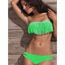Maillot de bain femme bandeau vert fluo &agrave; franges