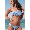 Maillot de bain femme bandeau bleu ciel &agrave; franges