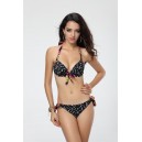 Maillot de bain push-up noir &agrave; pois blanc
