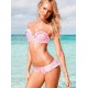 Maillot de bain bandeau effet push-up rayé blanc et rose
