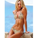 Maillot de bain forme triangle effet push-up l&eacute;opard beige