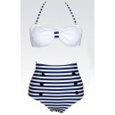 Maillot de bain femme style r&eacute;tro bleu et blanc