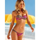Maillot de bain bandeau effet push-up noir blanc et rose