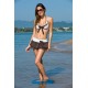 Maillot de bain femme 3 pièces marron et beige avec jupette