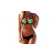 Maillot de bain corbeille noir, blanc et vert fluo