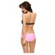 Maillot de bain bandeau zippé noir et rose