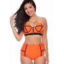 Maillot de bain femme style r&eacute;tro orange effet push-up