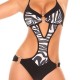 Maillot de bain femme 1 pièce trikini zèbre noir