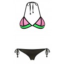 Maillot de bain femme triangle rose, vert et noir