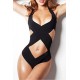 Maillot de bain femme 1 pièce trikini croisé noir