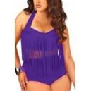 Maillot de bain femme &agrave; franges avec cultte r&eacute;tro violet