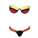 Maillot de bain corbeille framboise, noir et jaune