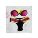 Maillot de bain corbeille framboise, noir et jaune