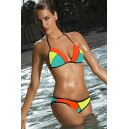 Maillot de bain femme triangle orange, vert et jaune
