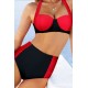 Maillot de bain femme culotte montante noire et rouge