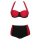 Maillot de bain femme culotte montante noire et rouge