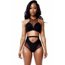 Maillot de bain femme culotte montante et brassi&egrave;re noir