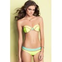 Maillot de bain bustier forme corbeille bleu et jaune 