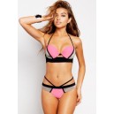Maillot de bain corbeille rose, beige et lien noir