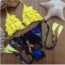 Maillot de bain femme triangle frou-frou motif jungle