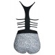 Maillot de bain femme trikini croisé noir et blanc