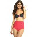 Maillot de bain femme style r&eacute;tro bleu et blanc