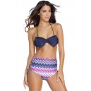 Maillot de bain femme culotte drap&eacute;e taille haute gris et rose