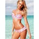 Maillot de bain bandeau effet push-up rayé blanc et rose