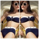 Maillot de bain femme 2 pi&egrave;ces forme bandeau avec noeud rose